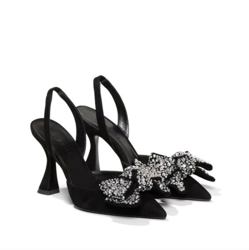 M. Gemi Black Heels with Crystal Bow